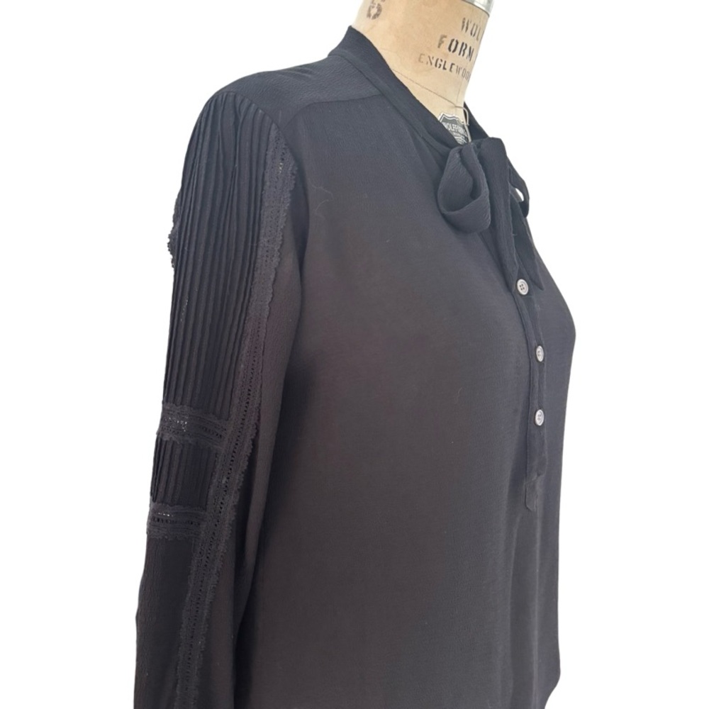 Veronica Beard Eva Tie Neck Lace Accent Blouse in Black Size 4 - Picture 5 of 13